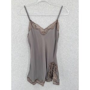 Falconeri Camisole Top Women S Gray 100% Silk Lace Trim Spaghetti Strap Italy